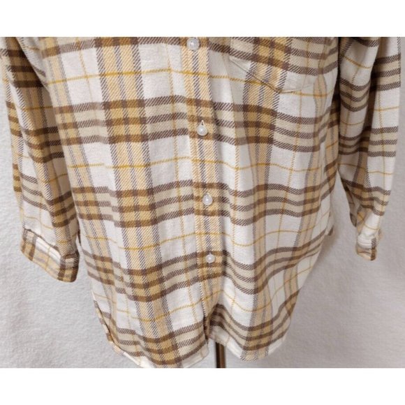 American Eagle Womens Medium Gold Plaid Very Soft Heavyweight Button Up Shirt - Picture 4 of 11